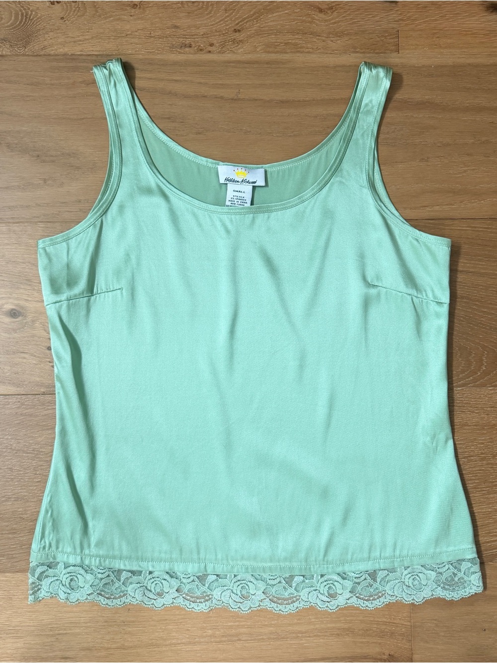 Kathleen Kirkwood Silk Layering Tank Lace Hem Seafoam Mint Green Small QVC EUC